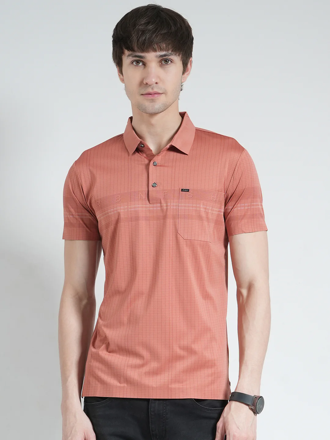 Men Pink Printed Collar Half Sleeve T-Shirt