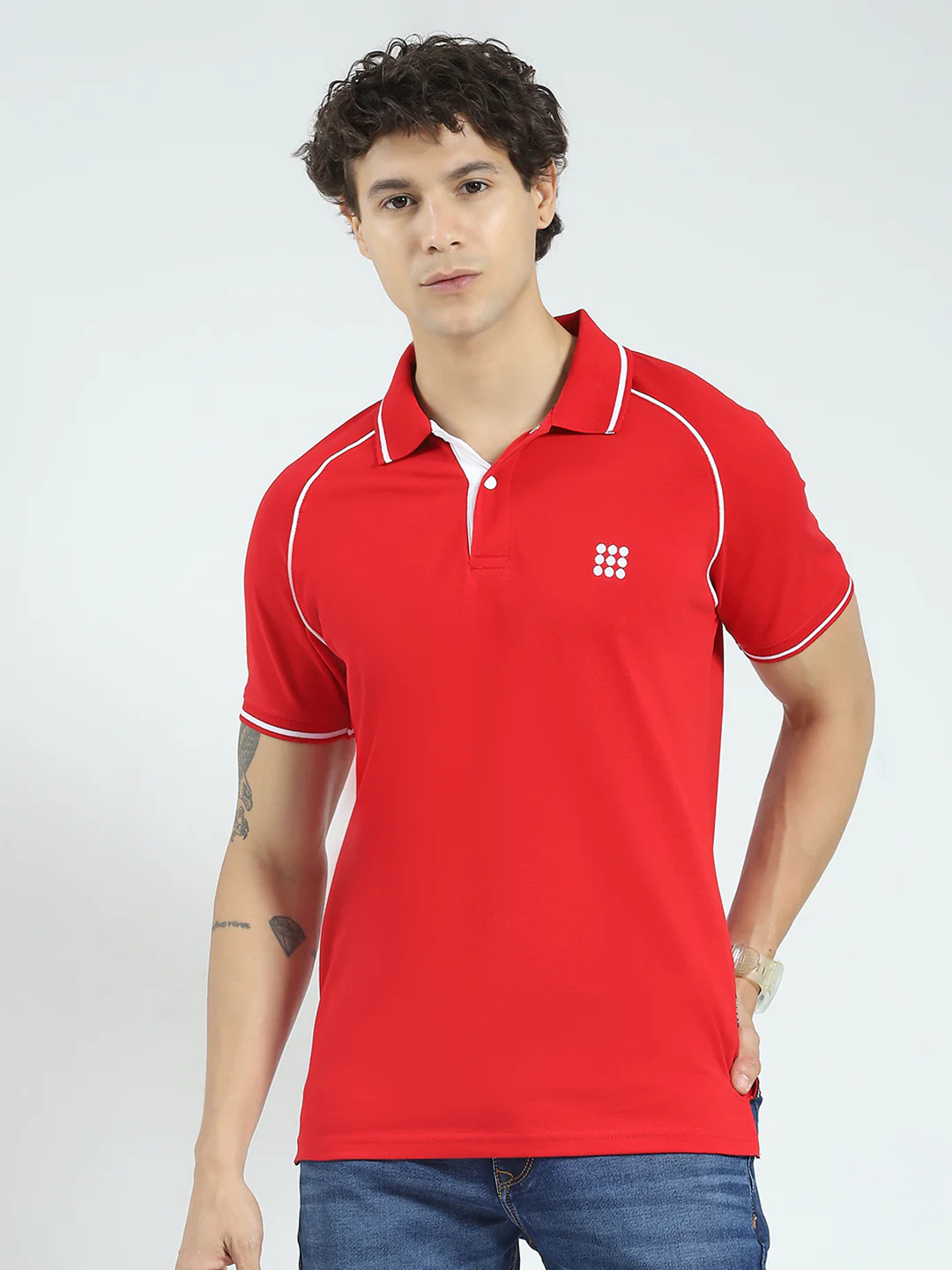 Rock.it Men Red Solid Collar Half Sleeve T-Shirt