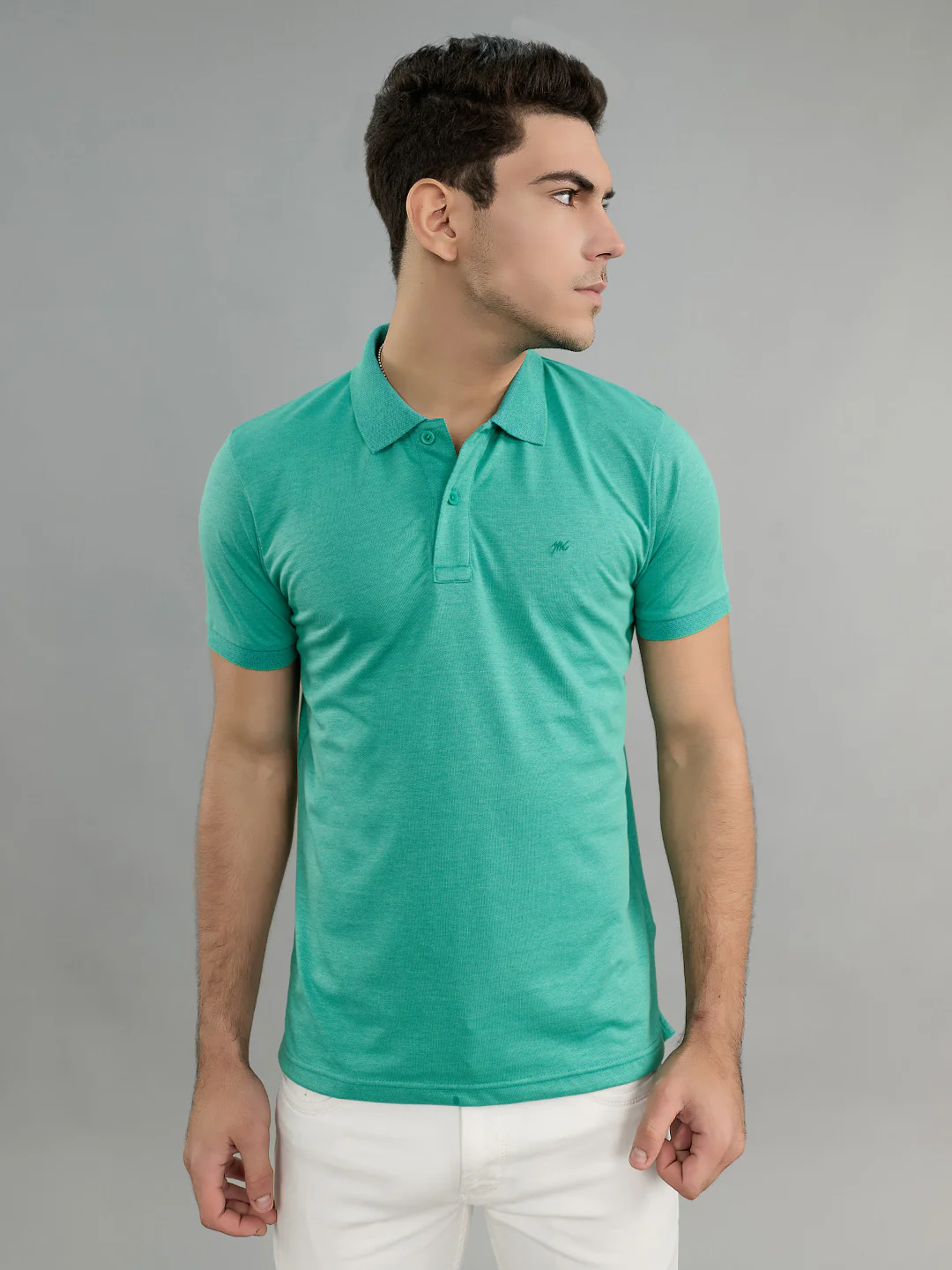 Men Sea Green Solid Collar Half Sleeve T-Shirt