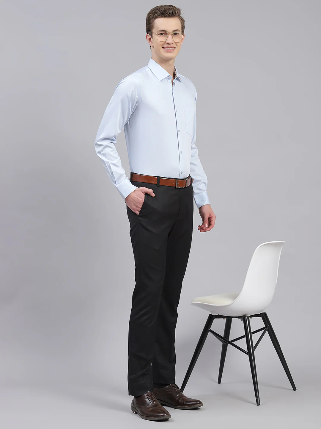 Men Sky Blue Solid Shirt