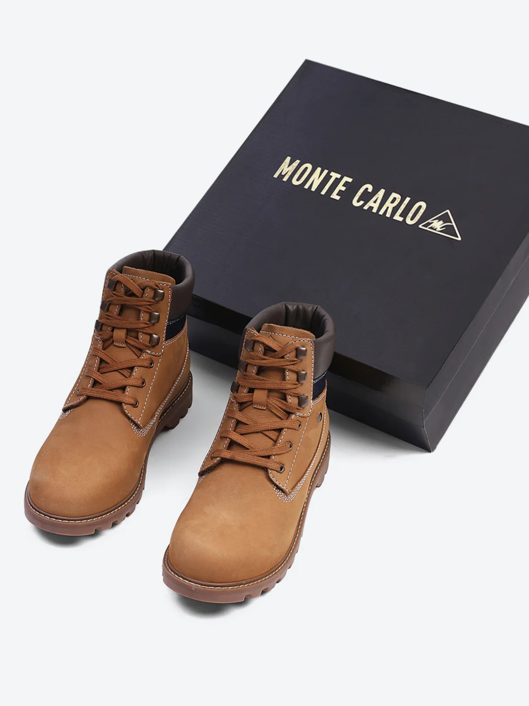 Men Tan Genuine Leather Lace Up Boots - Image 2