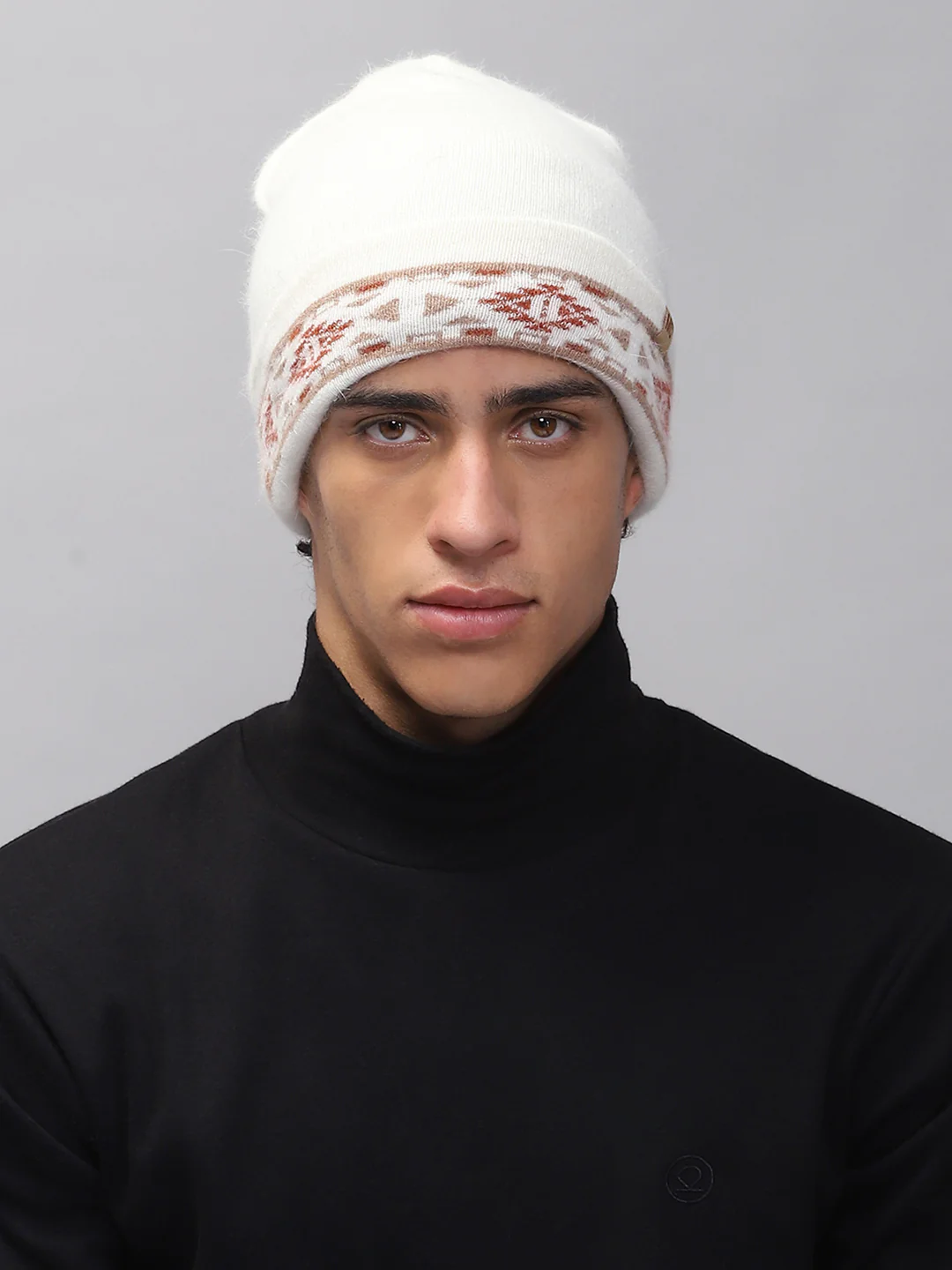Men White Self Design Cap