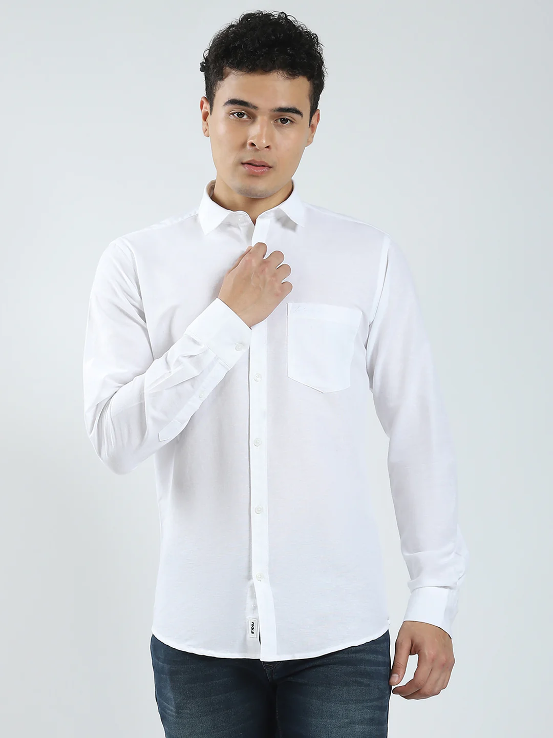Rock.it Men White Solid Collar Full Sleeve Shirt