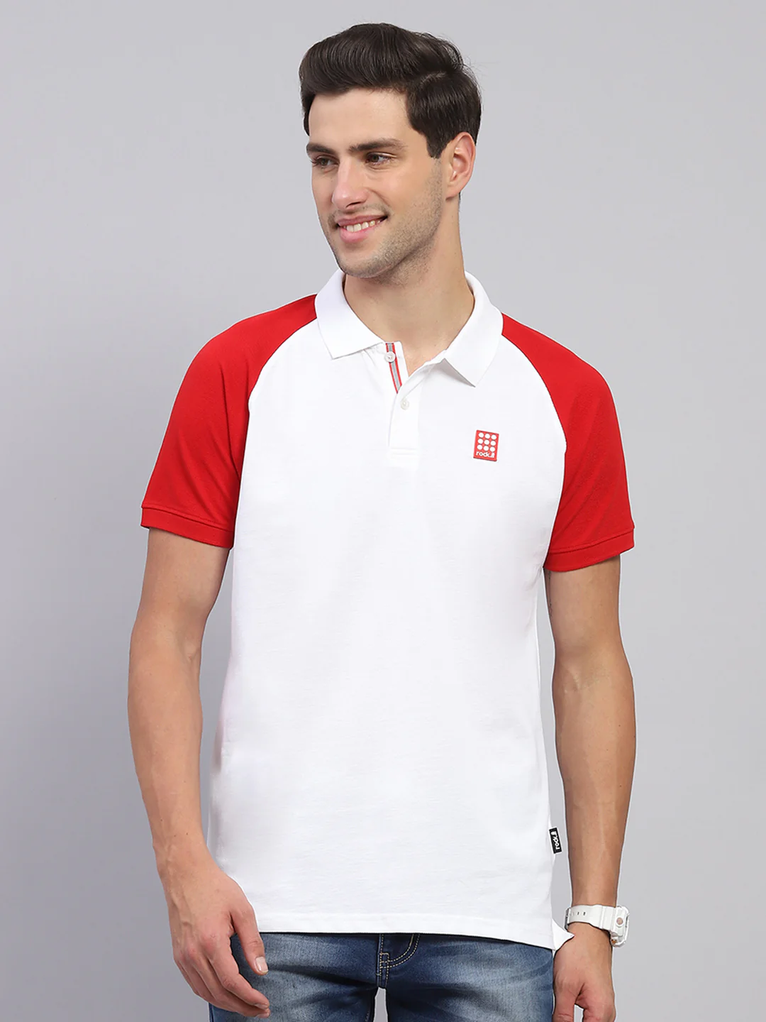 Rock.it Men White Solid Collar Half Sleeve T-Shirt