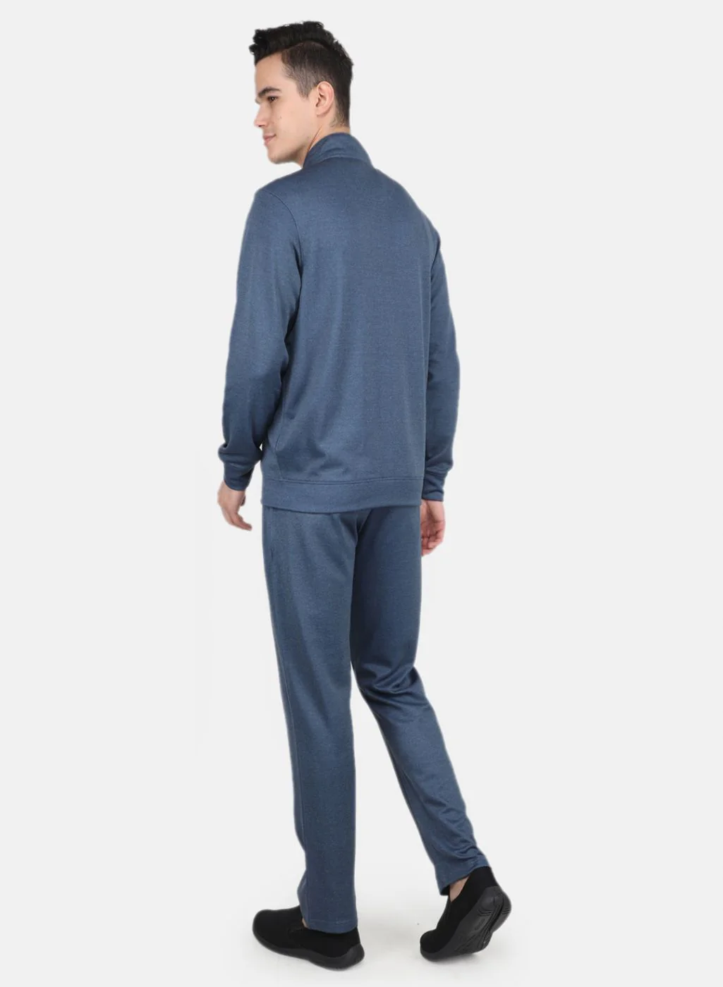 Men Blue Solid Mock Neck Full Sleeve Tracksuit - Image 3