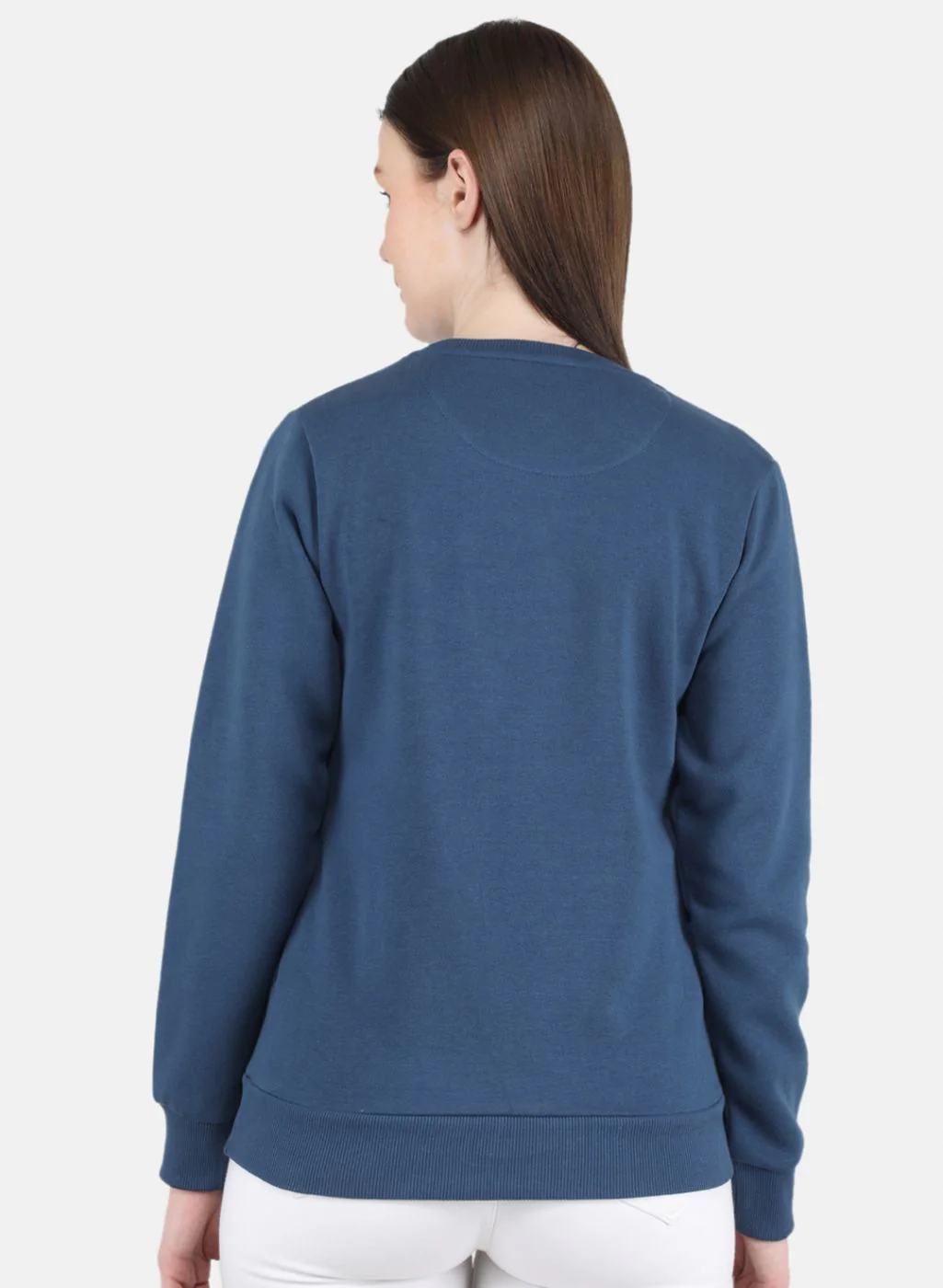 Women Blue Embroidered Round Neck Full Sleeve Sweatshirt - Image 3