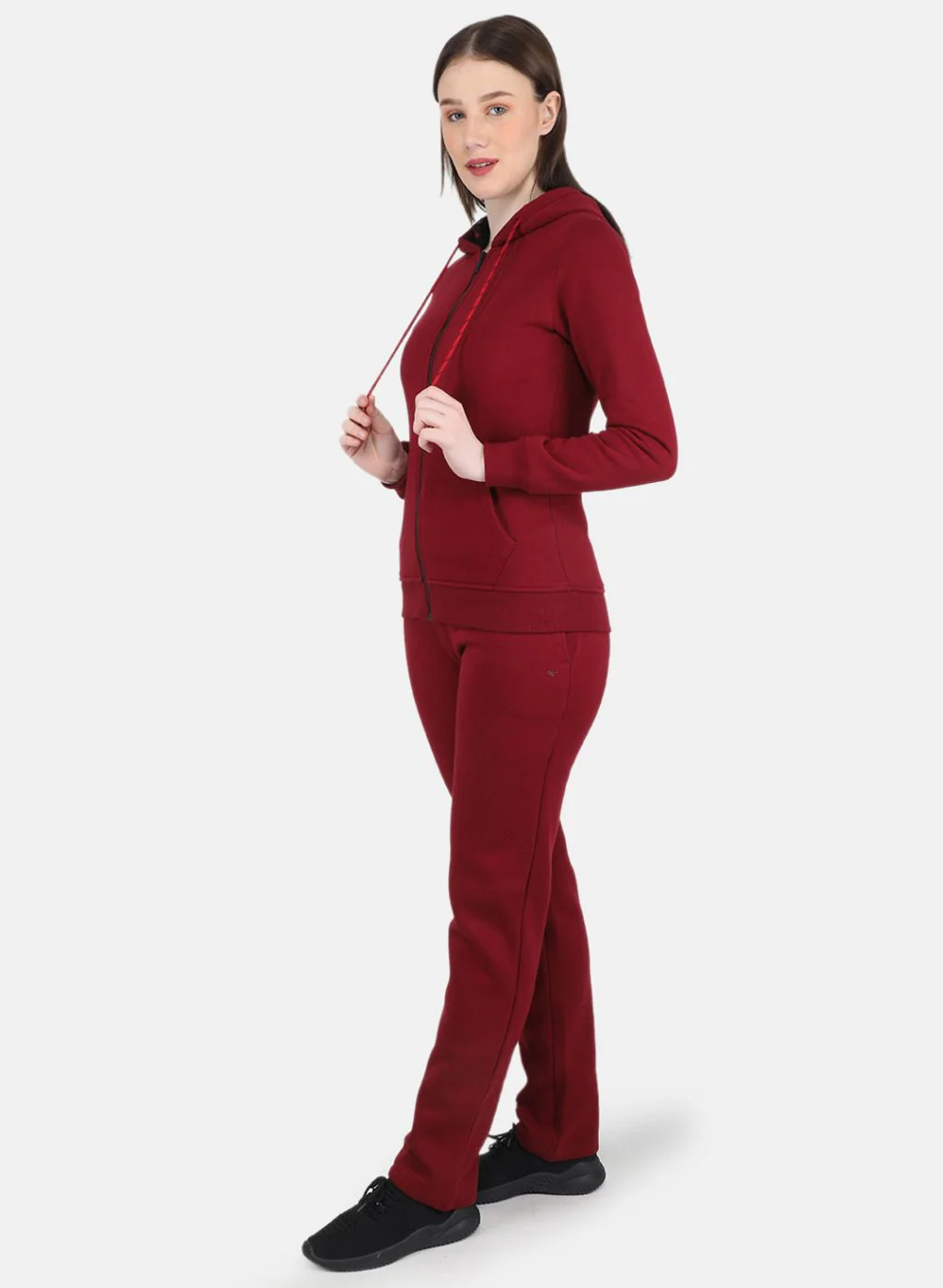 Women Maroon Solid Tracksuit - Image 2