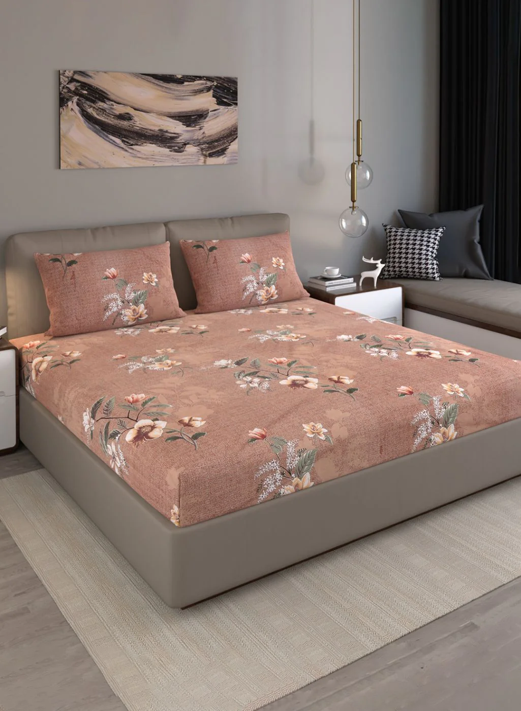 130 GSM Polyester Queen Bedsheet with 2 Pillow Covers