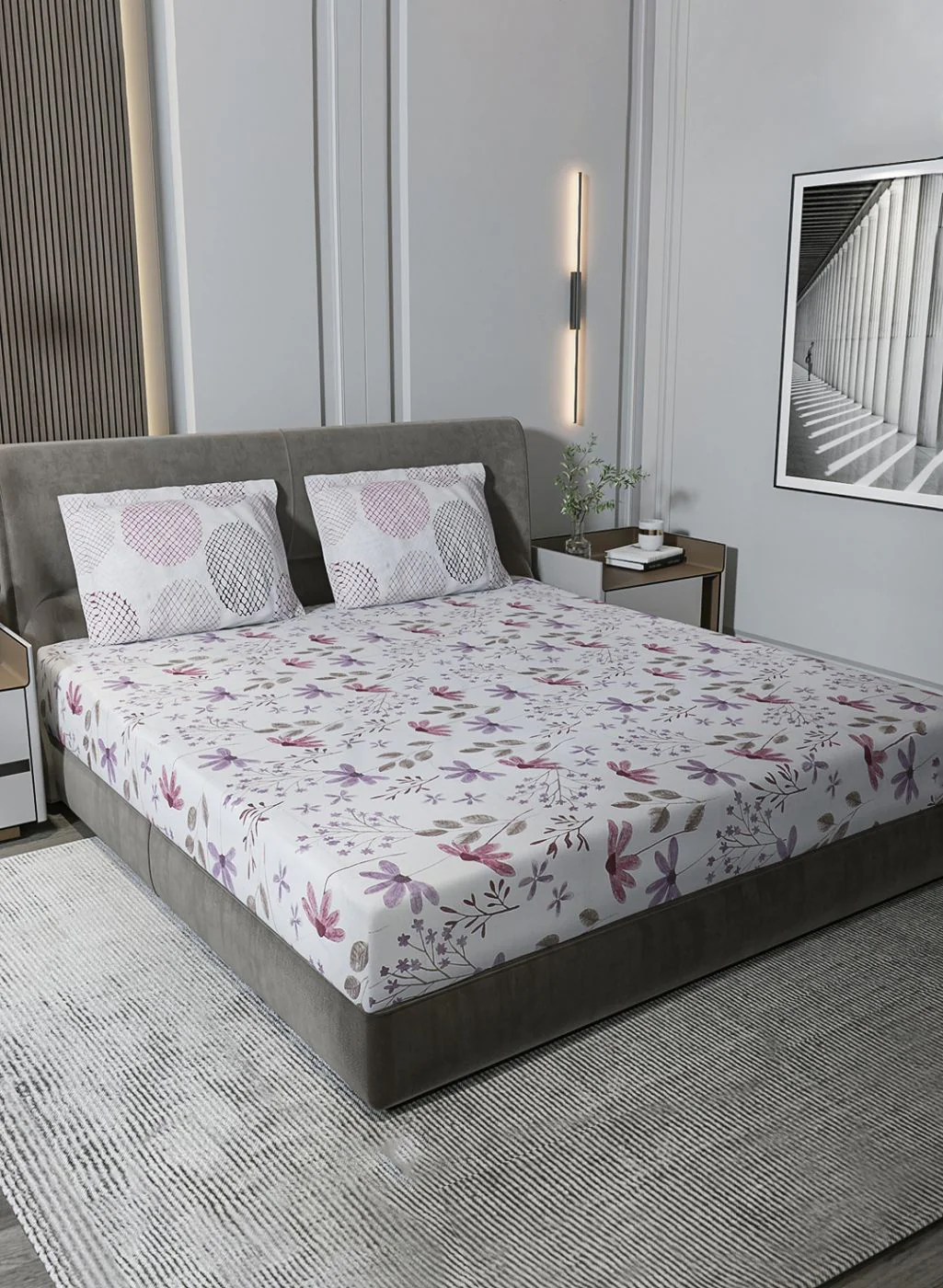210TC Pure Cotton King Bedsheet with 2 Pillow Covers