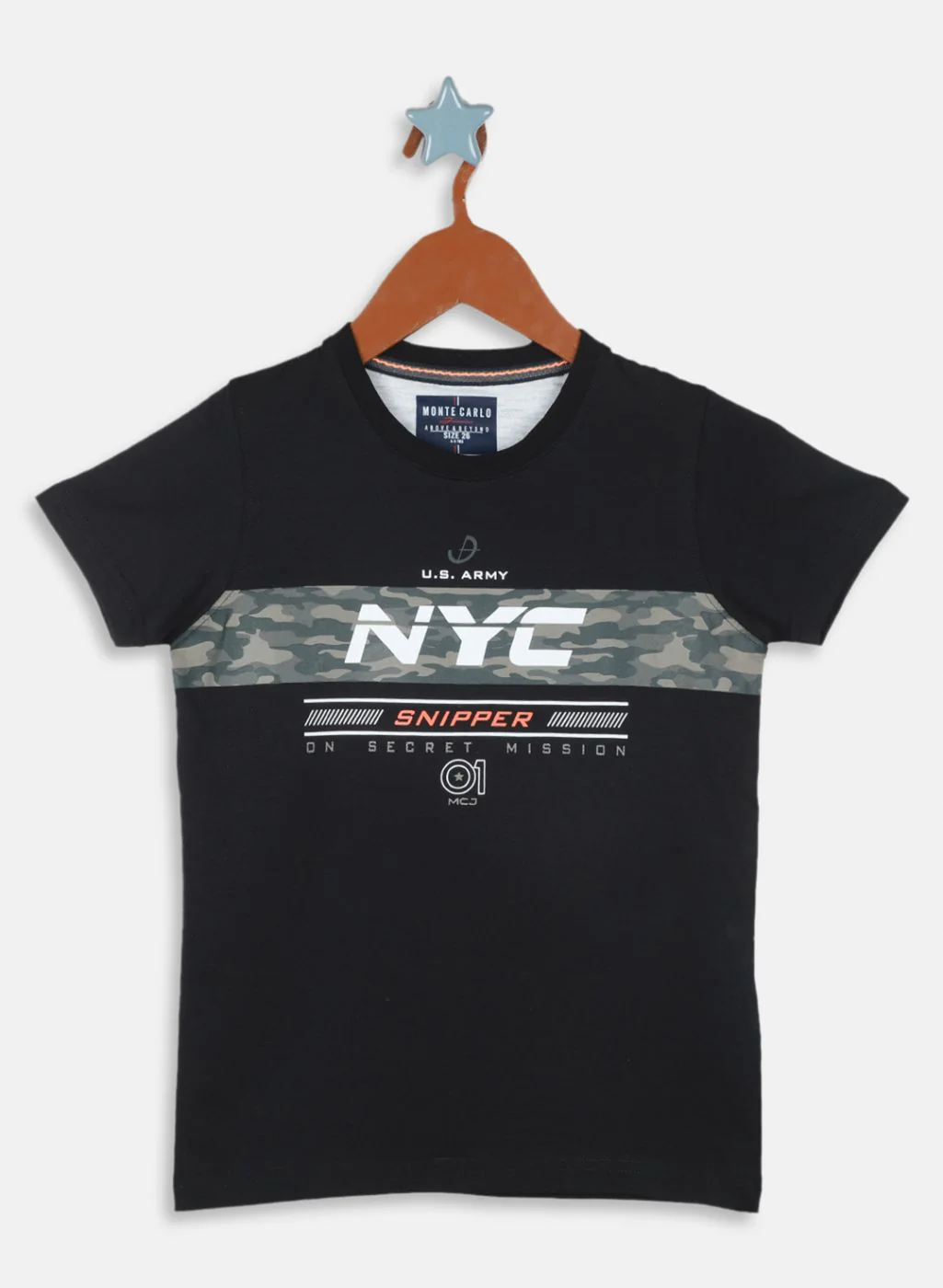 Boys Black Printed T-Shirt