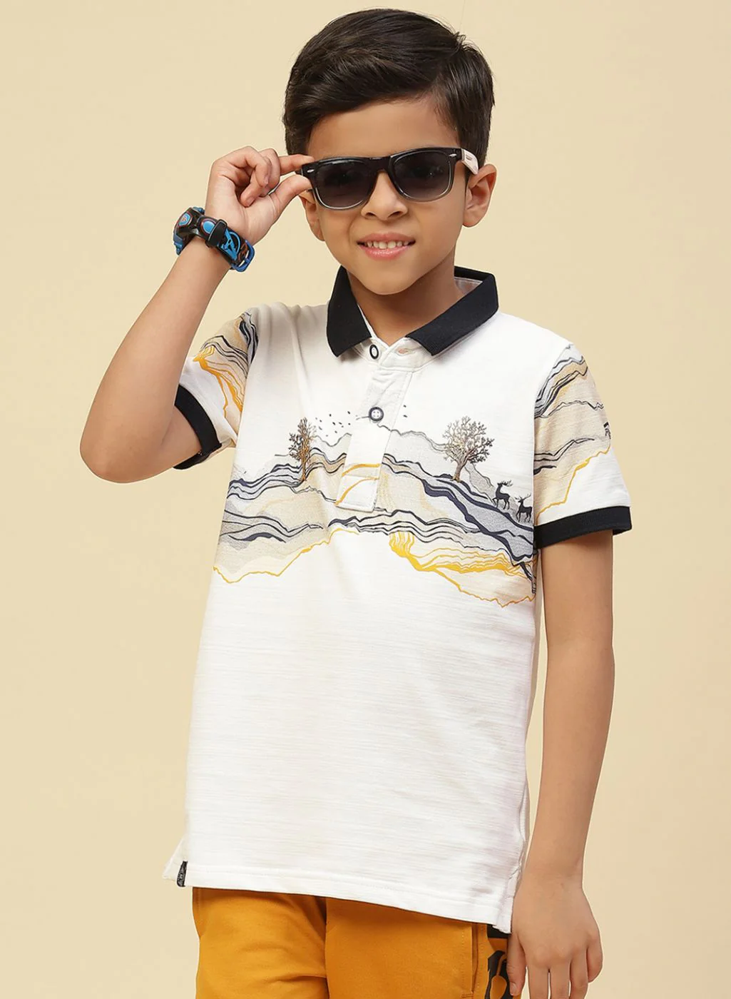 Boys Mustard Printed Capri