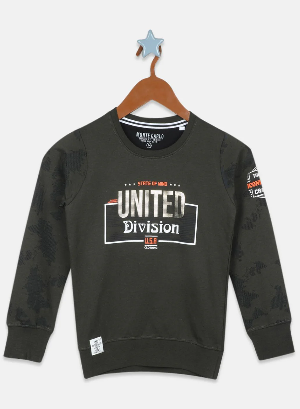Boys Olive Printed Sweatshirt