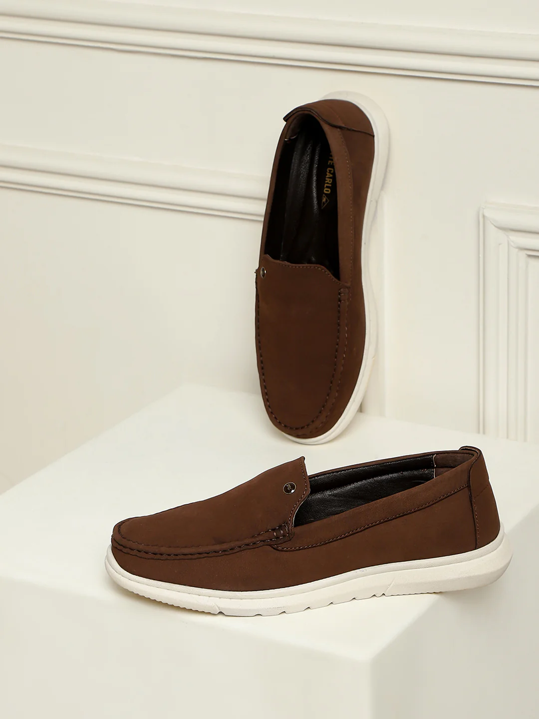 Monte Carlo Brown Light Weight Nu Buck Leather Casual Slip on Loafers for Men
