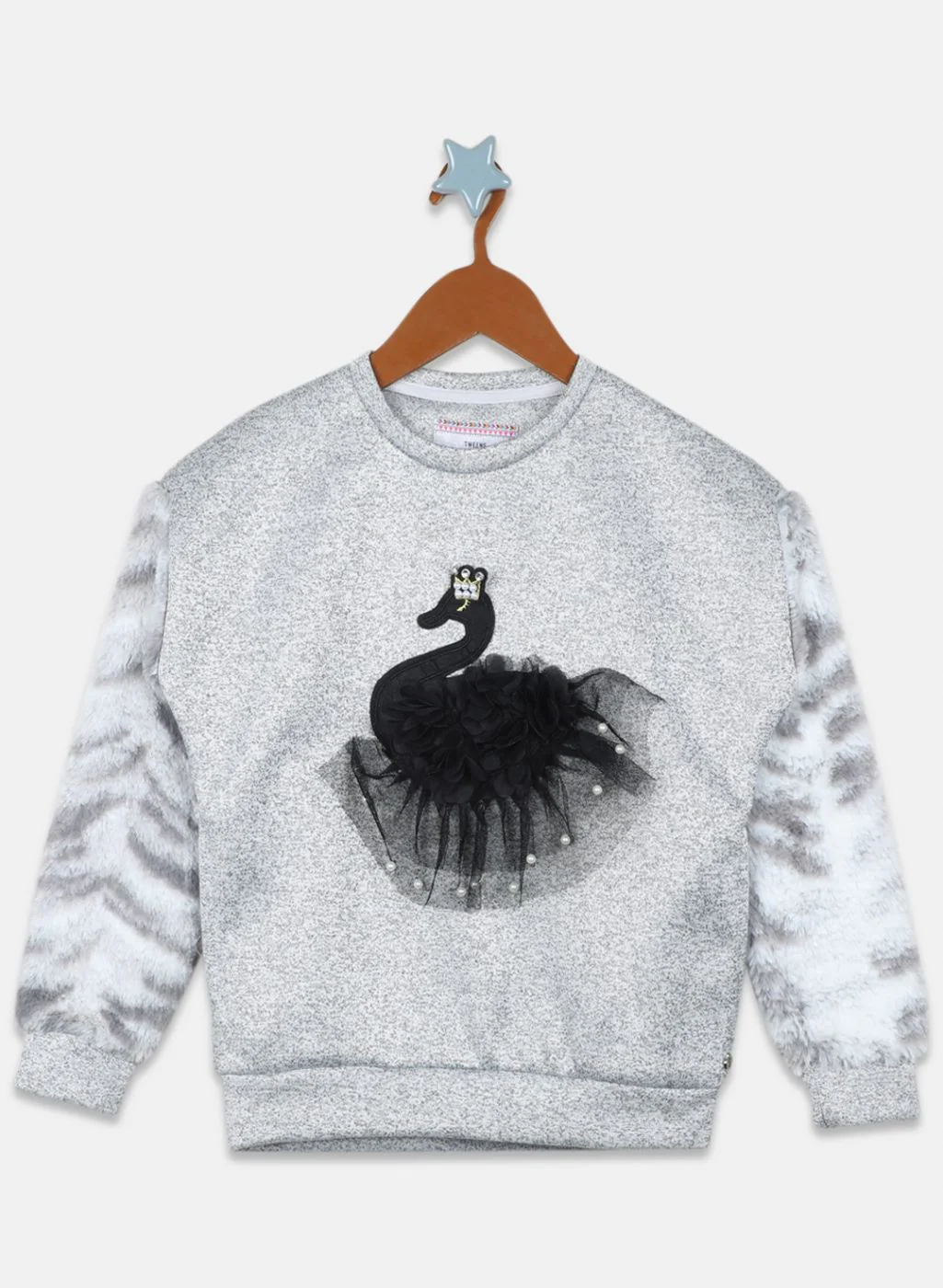 Girls Grey Printed Sweatshirt