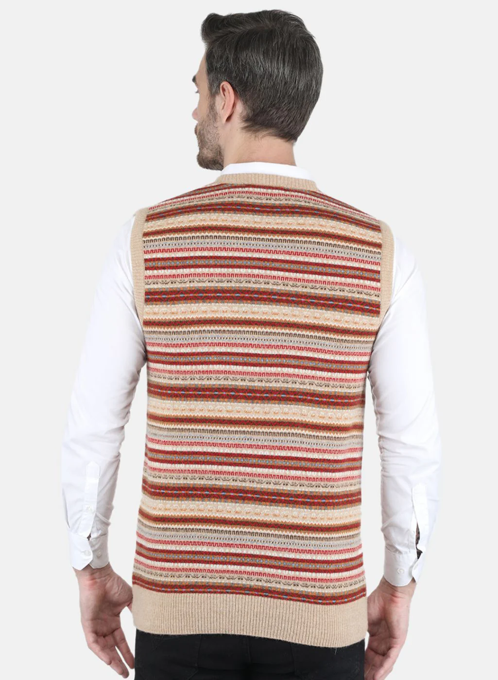Men Beige Jaquard Sweater - Image 3