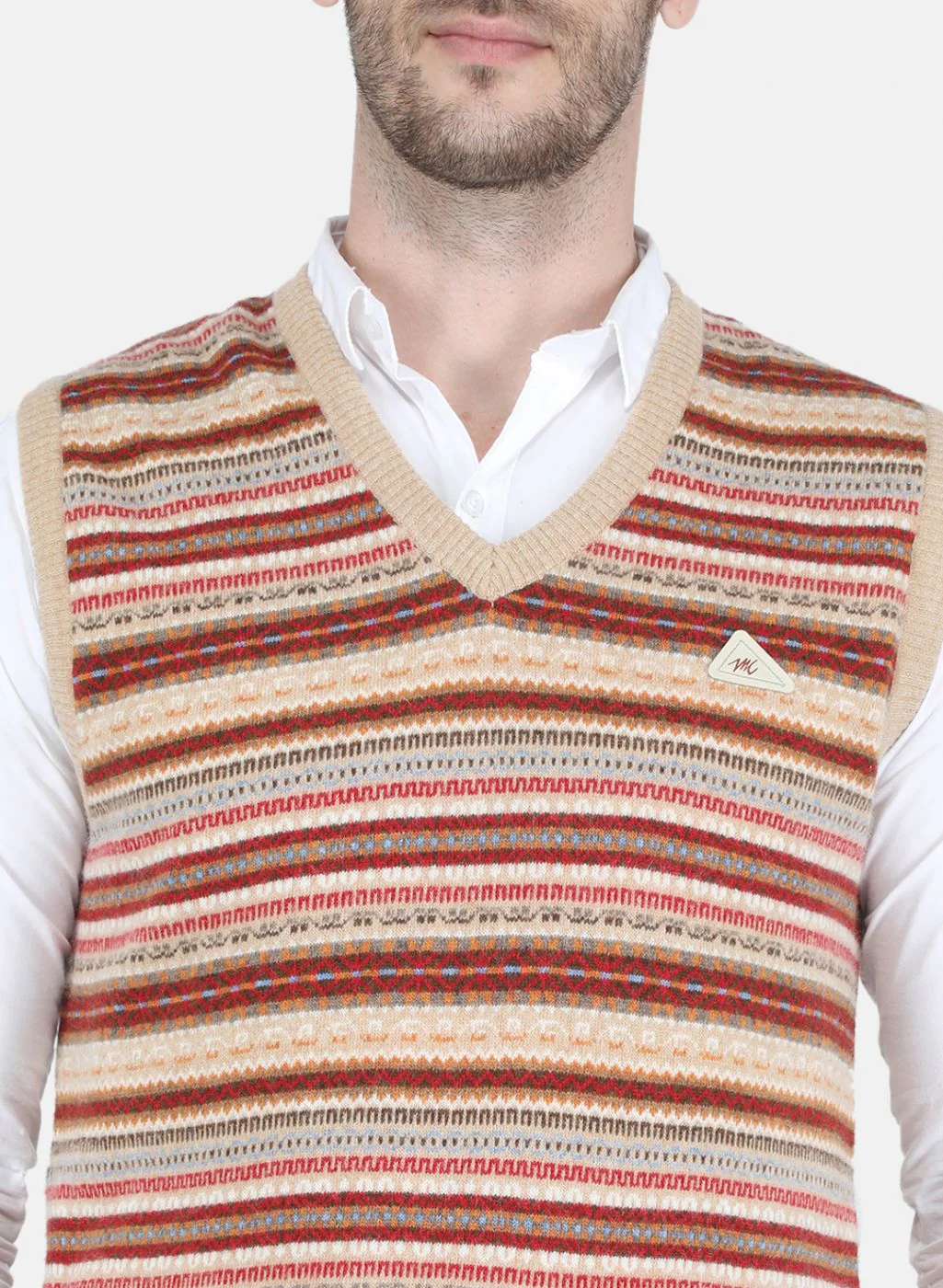 Men Beige Jaquard Sweater - Image 5