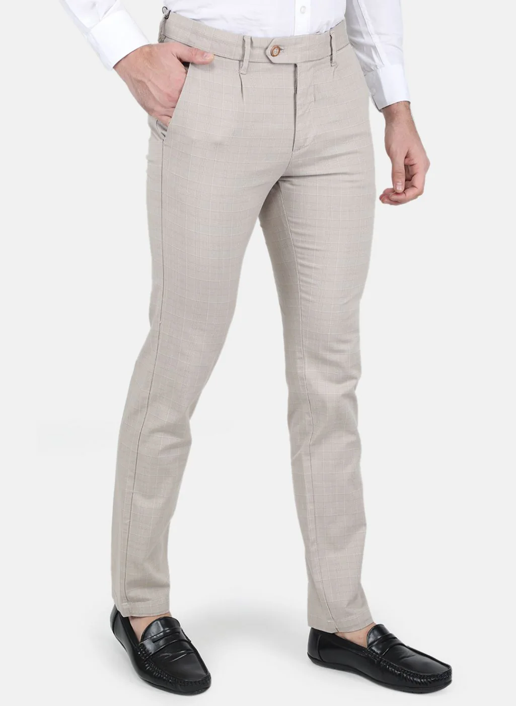 Men Beige Smart Fit Trouser - Image 6