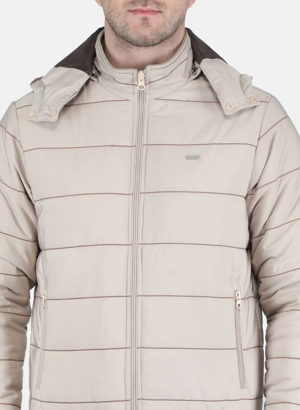 Men Beige Solid Jacket - Image 5