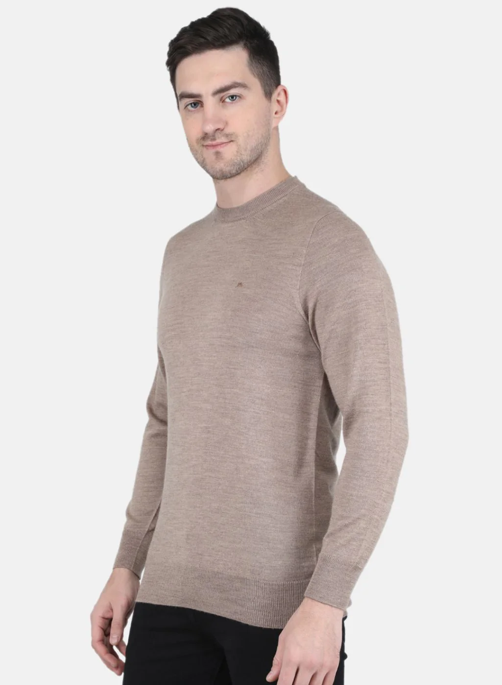 Men Beige Solid Pullover - Image 2