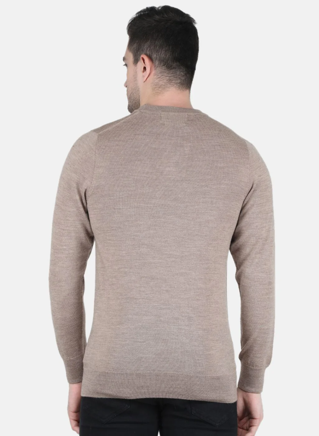 Men Beige Solid Pullover - Image 3