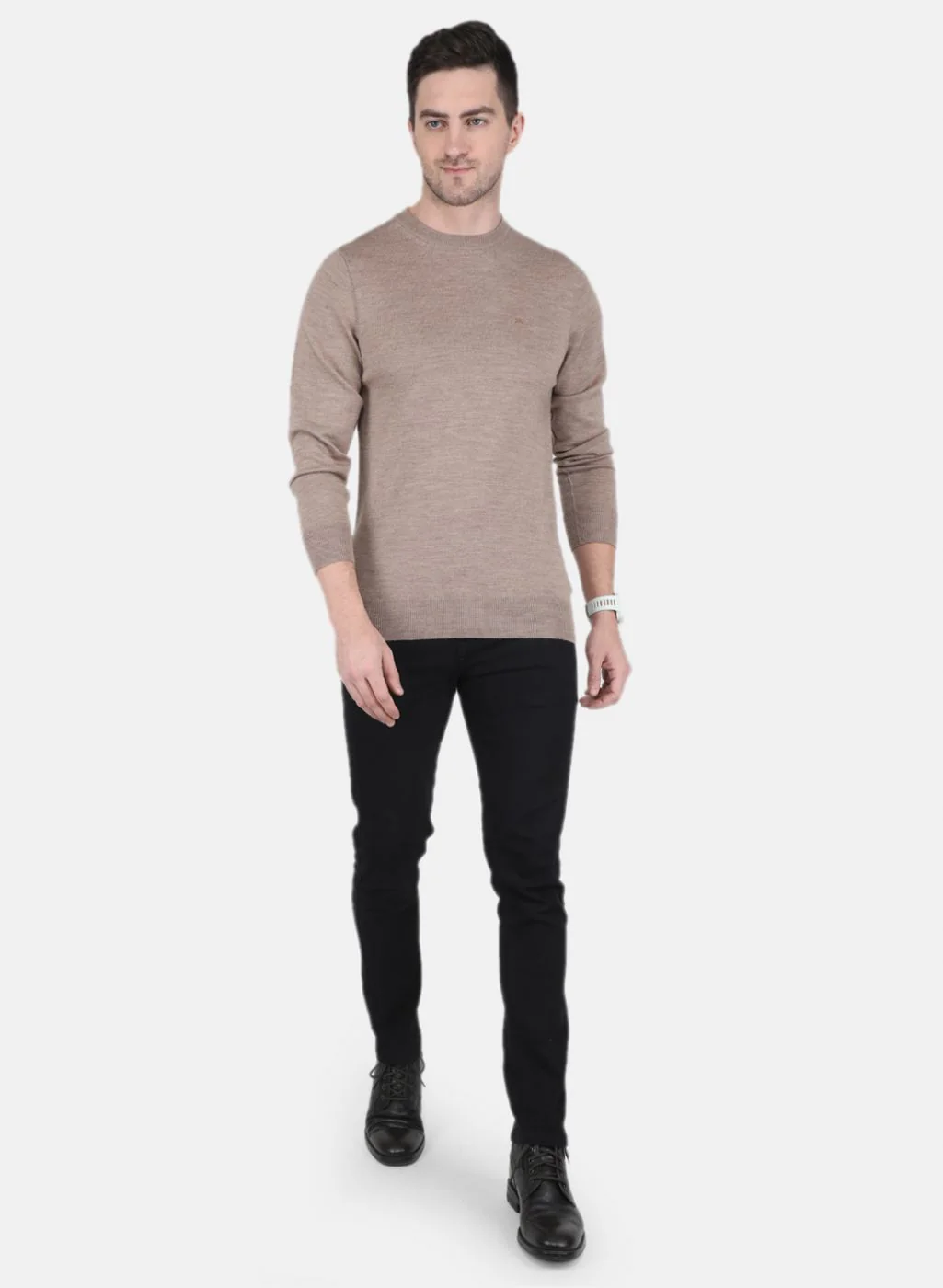 Men Beige Solid Pullover - Image 4