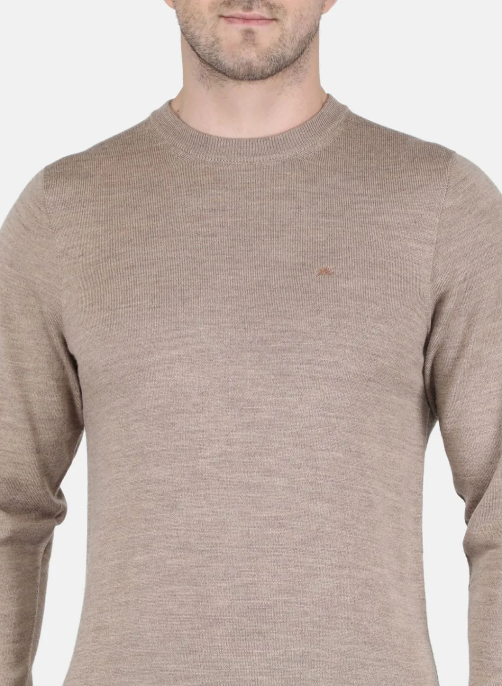 Men Beige Solid Pullover - Image 5