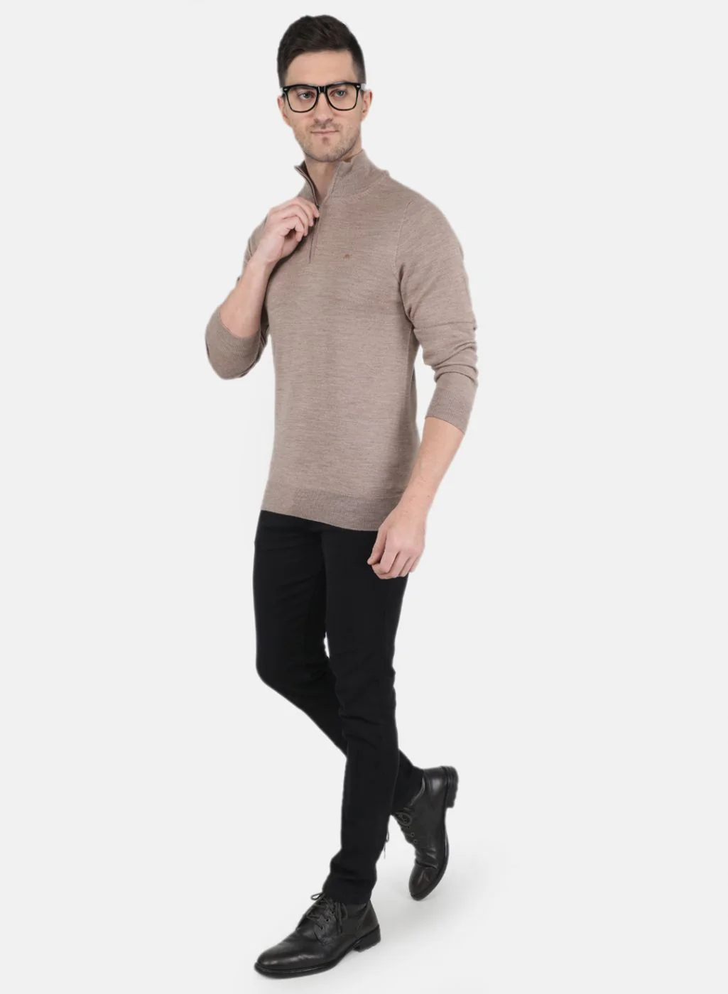 Men Beige Solid Pullover - Image 4
