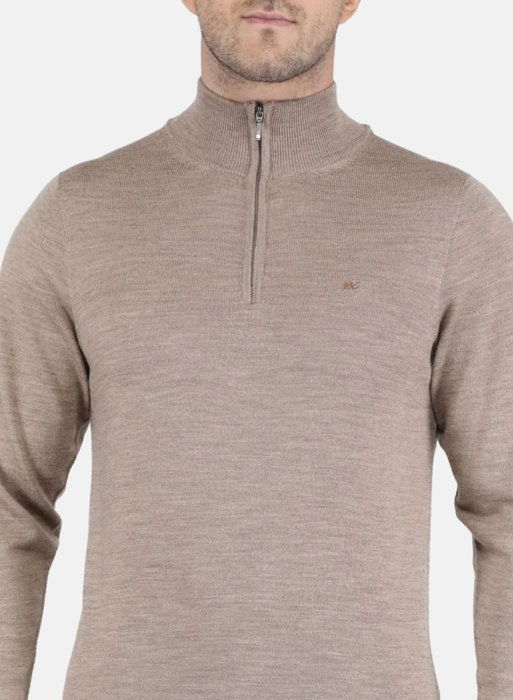 Men Beige Solid Pullover - Image 5