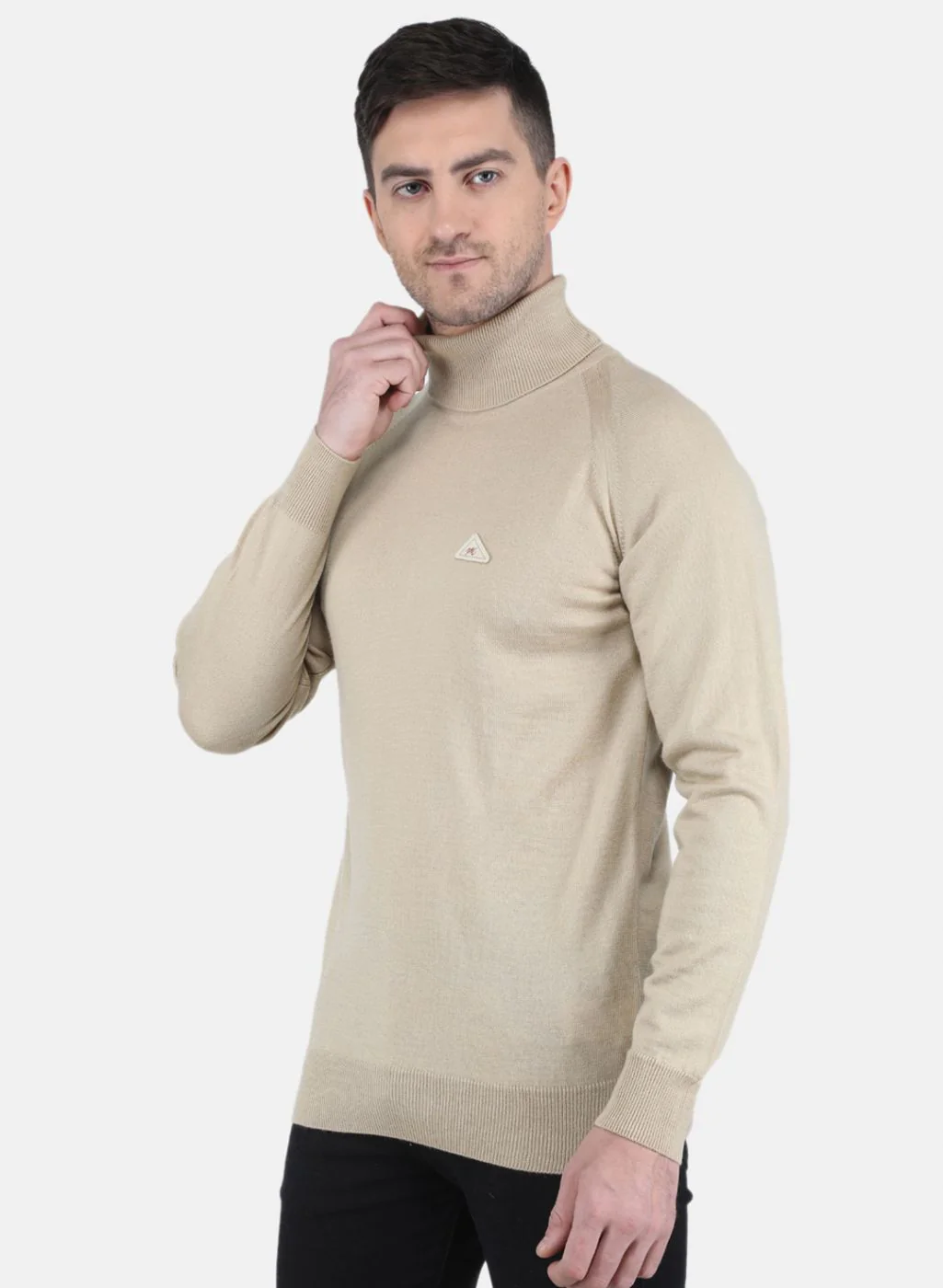 Men Beige Solid Pullover - Image 2