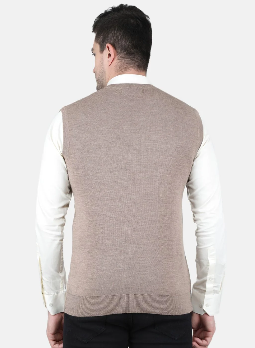 Men Beige Solid Sweater - Image 3
