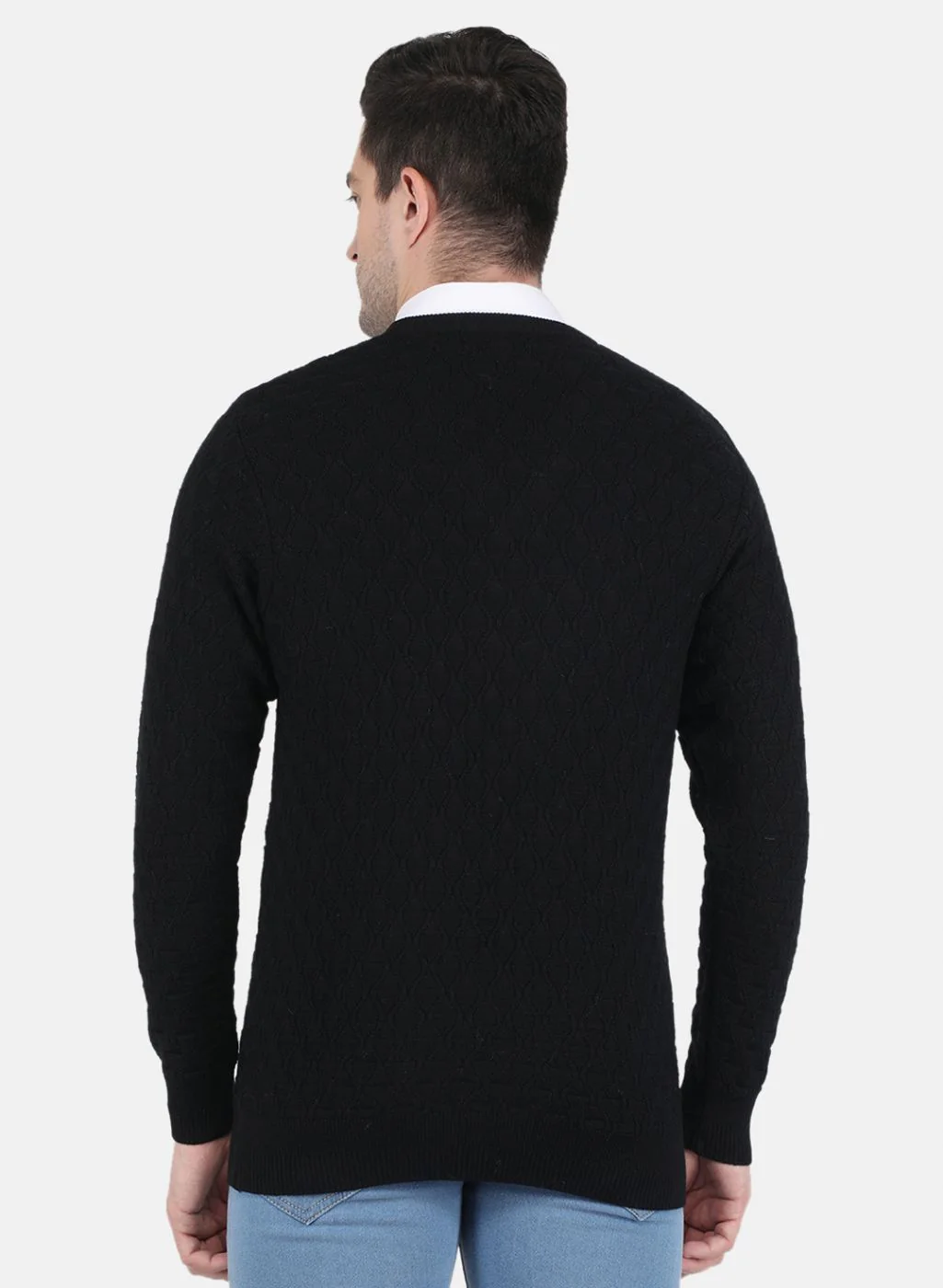 Men Black Self design Pullover - Image 3