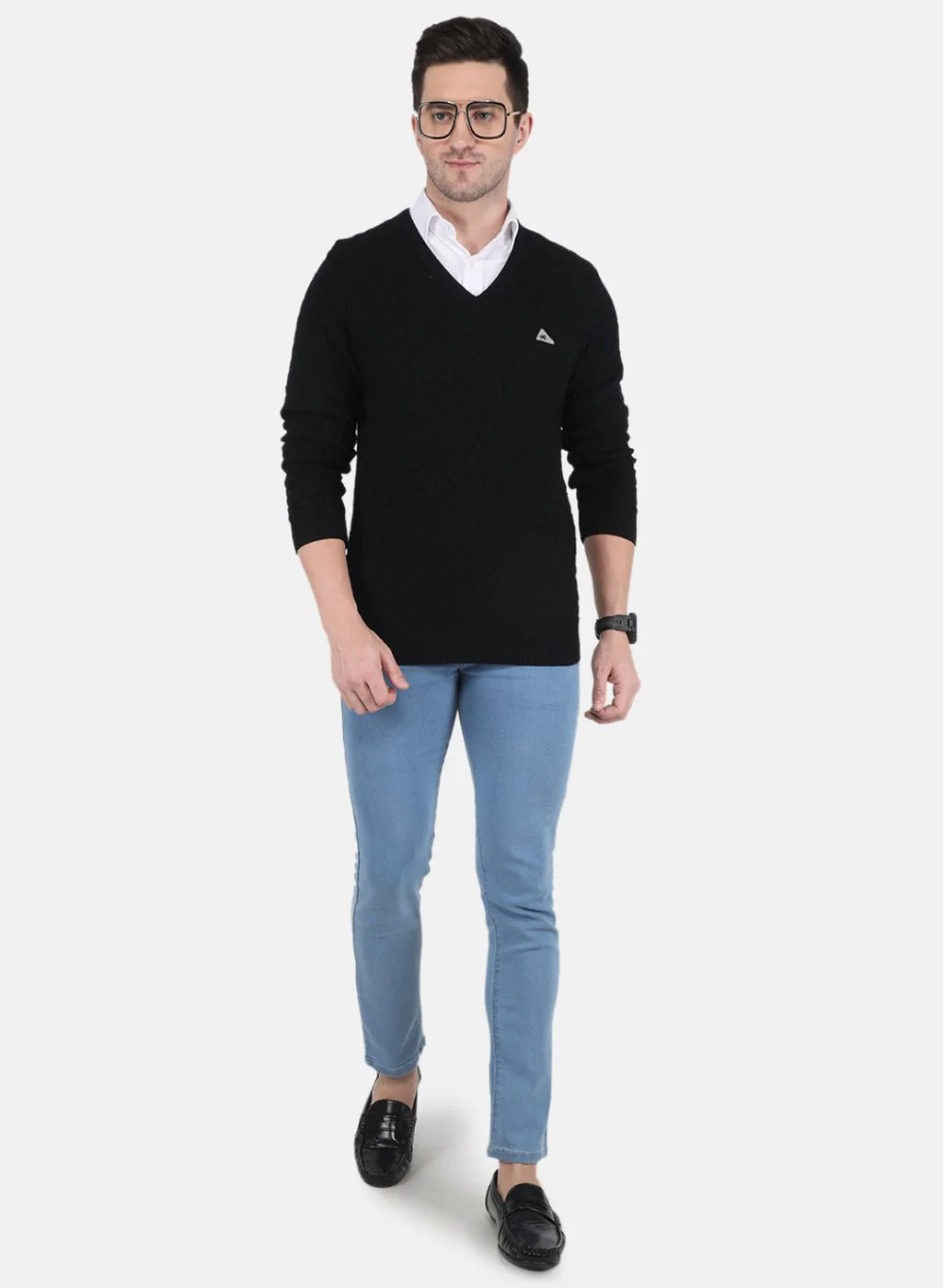 Men Black Self design Pullover - Image 4