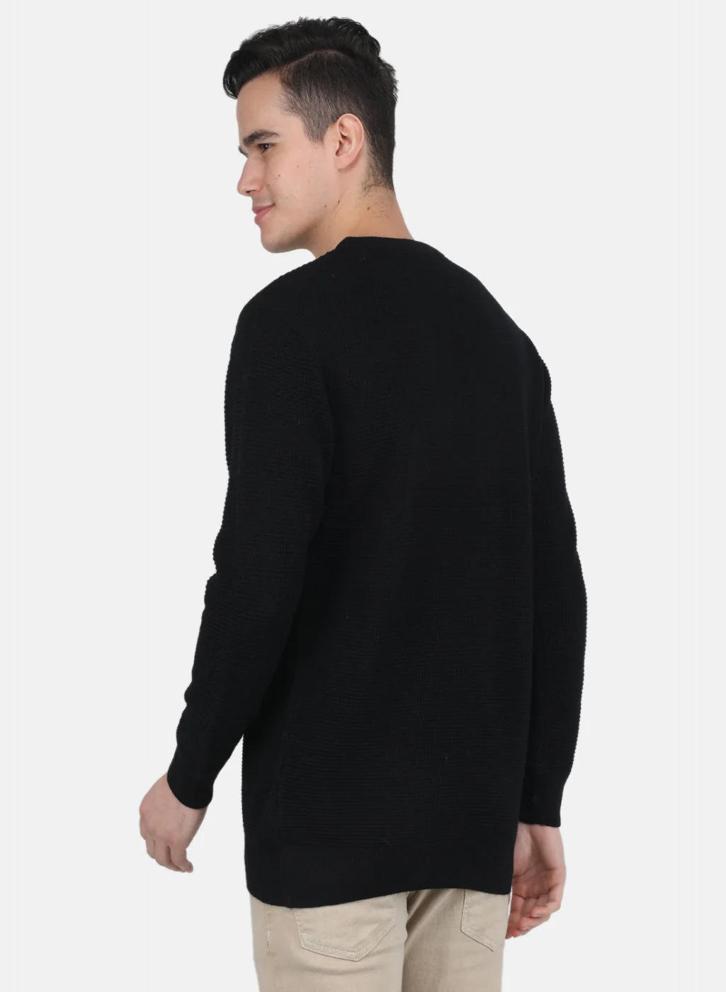 Men Black Self Design Pullover - Image 3