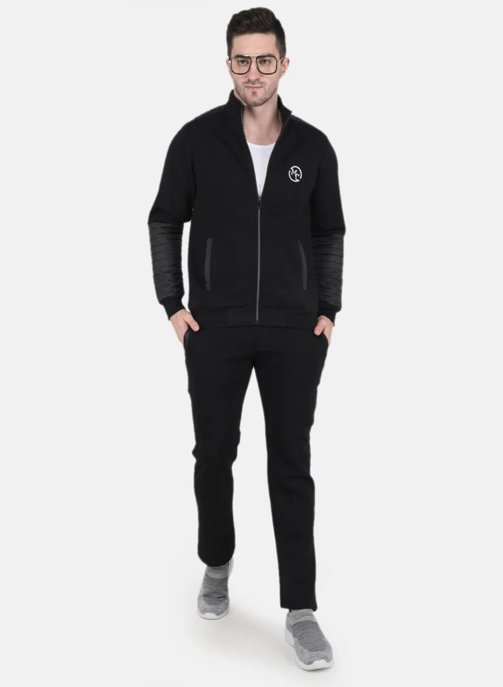 Men Black Solid Tracksuit - Image 4