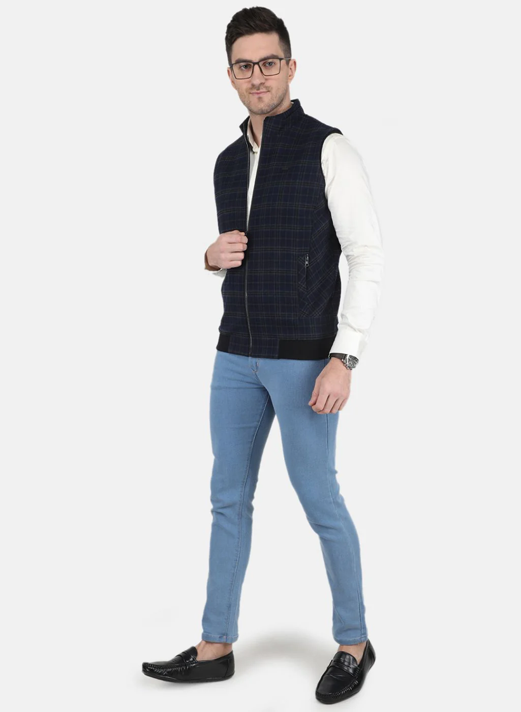 Men Blue Check Coat - Image 4