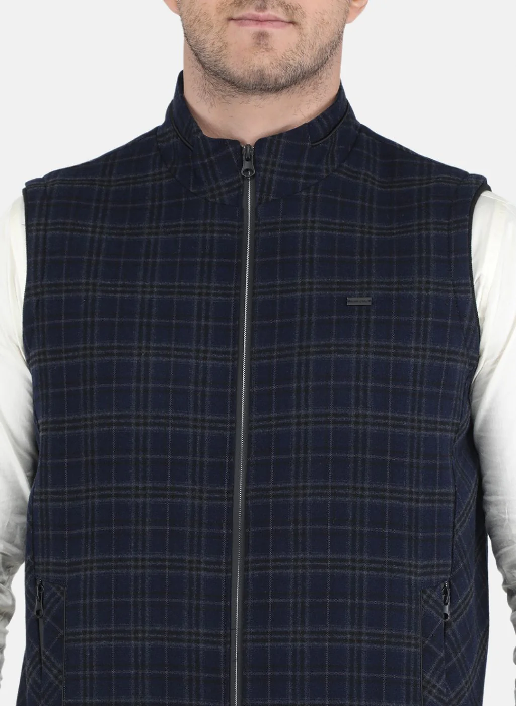 Men Blue Check Coat - Image 5