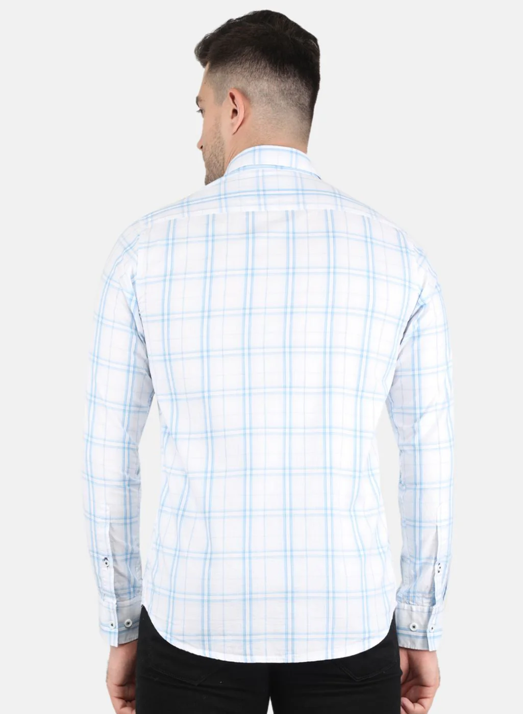 Men Blue Check Shirt - Image 3