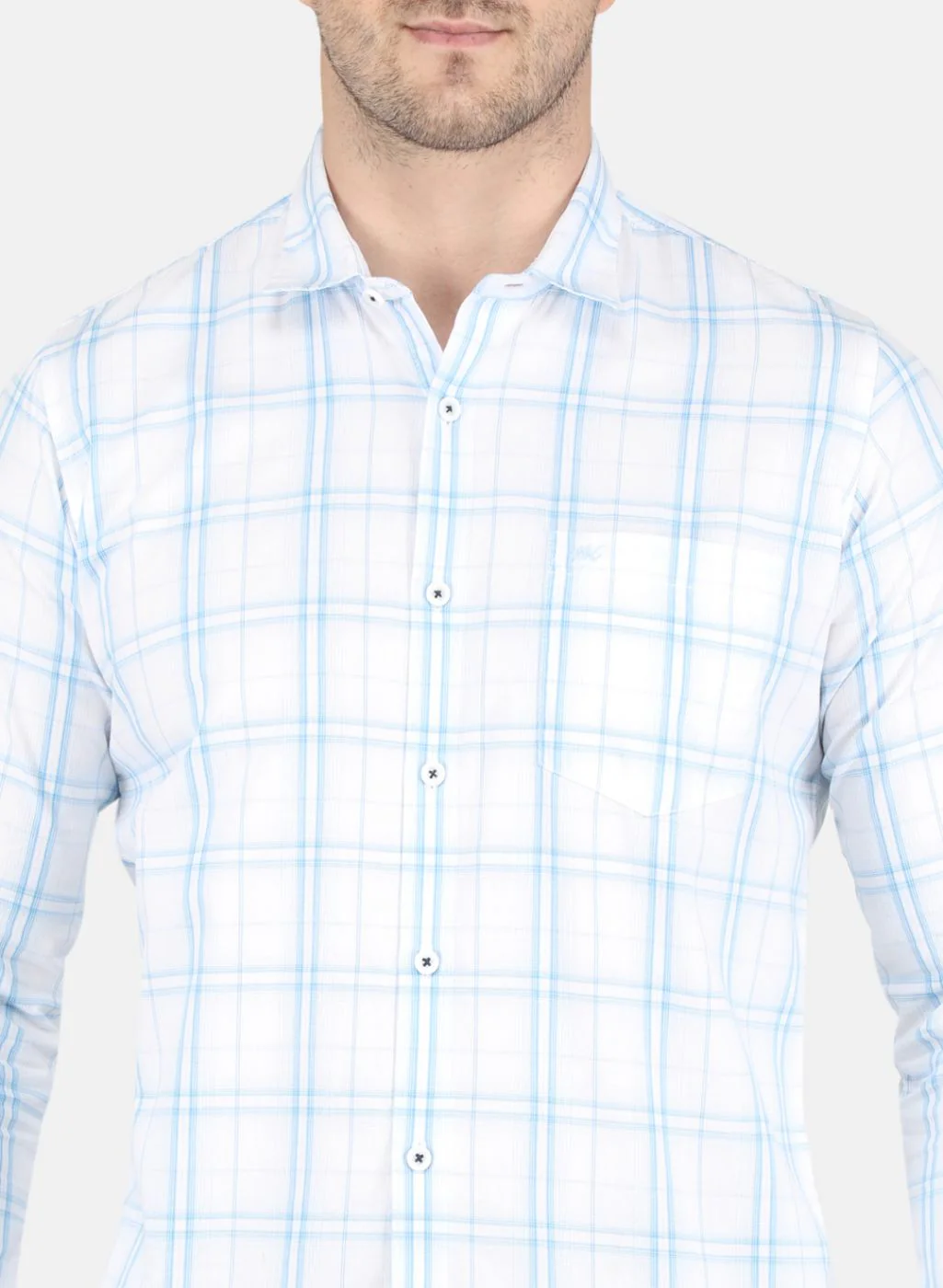 Men Blue Check Shirt - Image 5