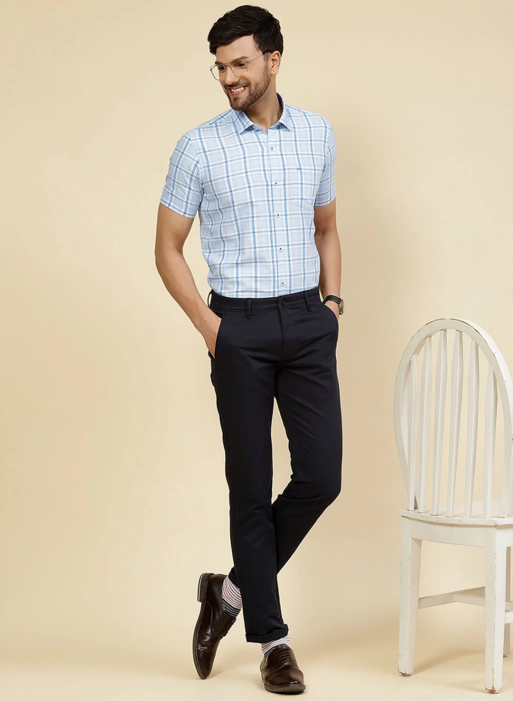 Men Blue Check Shirt