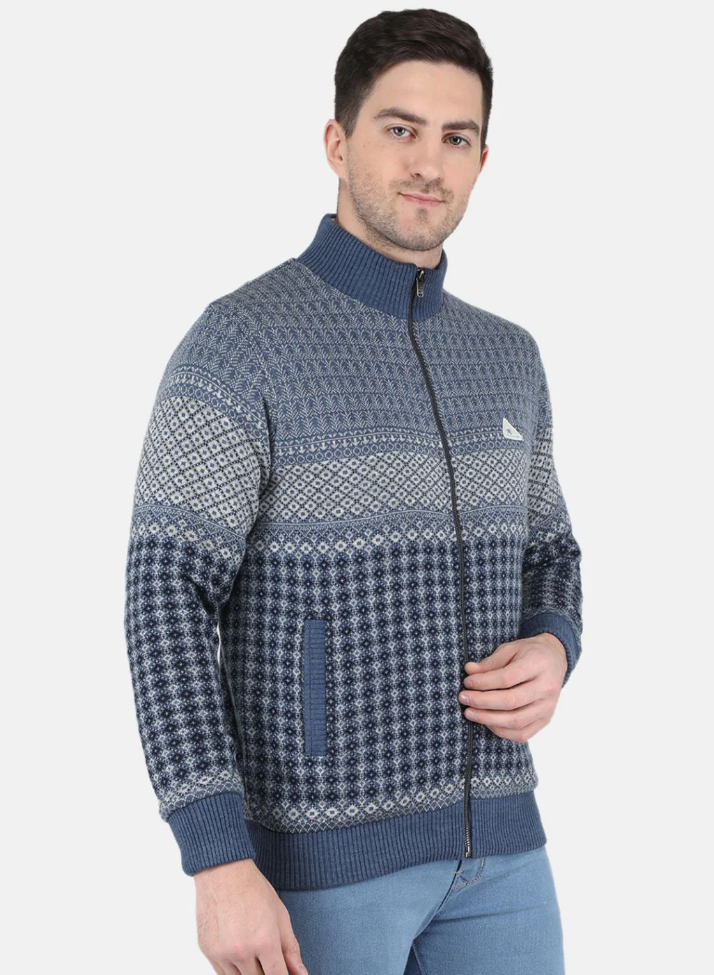Men Blue Jaquard Jacket - Image 6