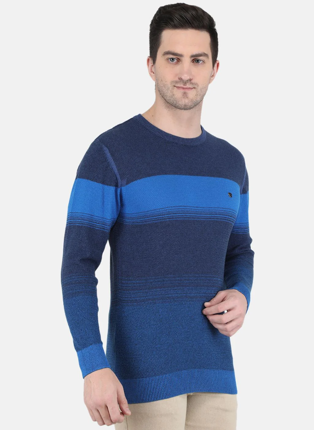 Men Blue Jaquard Pullover - Image 6