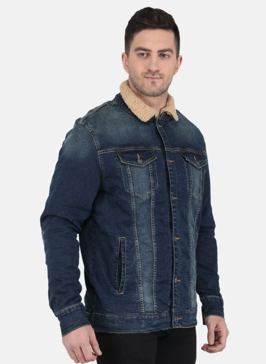 Men Blue Light Wash Jacket - Image 6