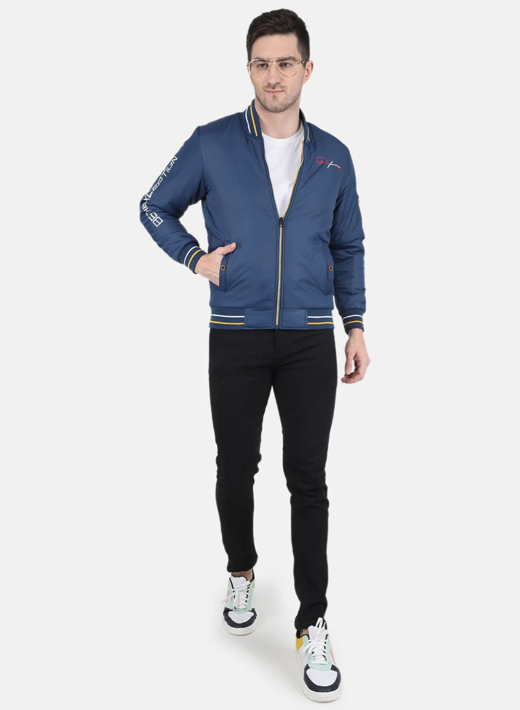 Men Blue Printed Jacket - Image 4