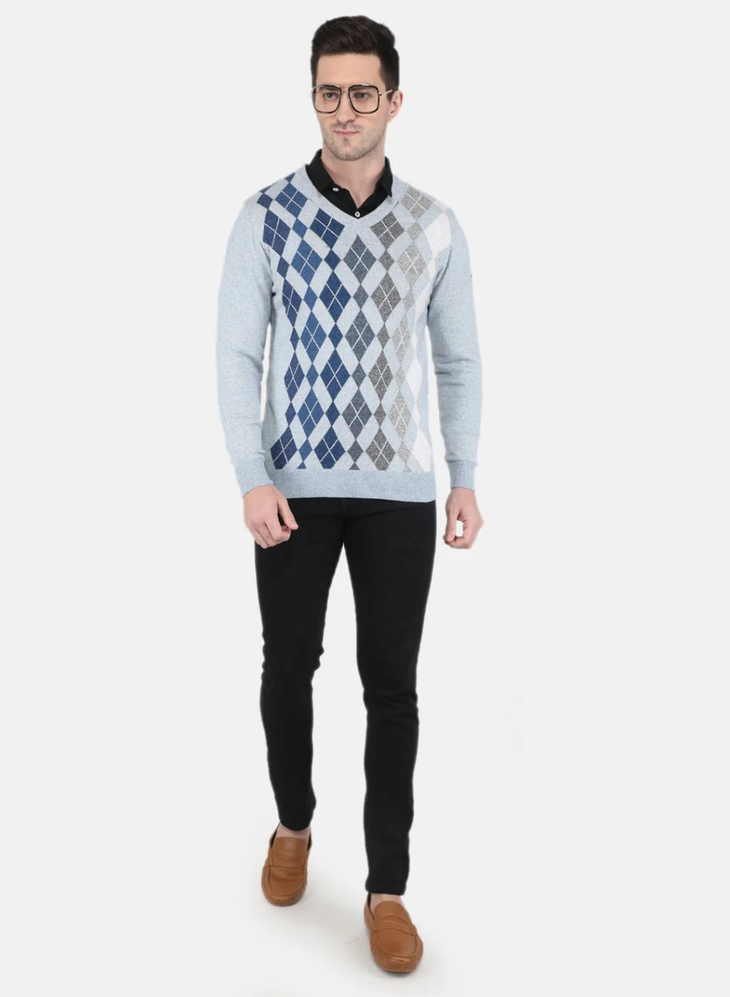 Men Blue Printed Pullover - Image 4