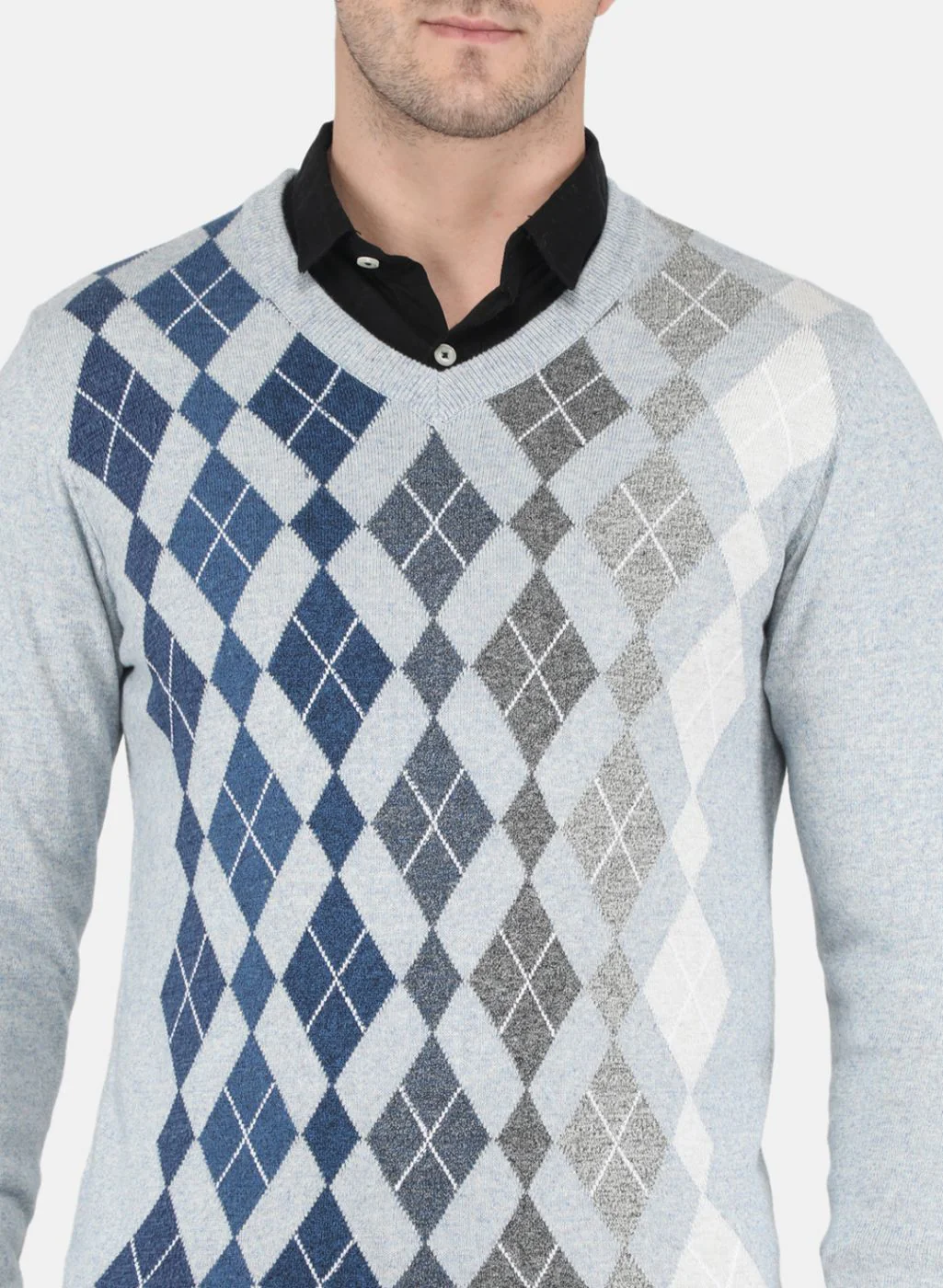 Men Blue Printed Pullover - Image 5