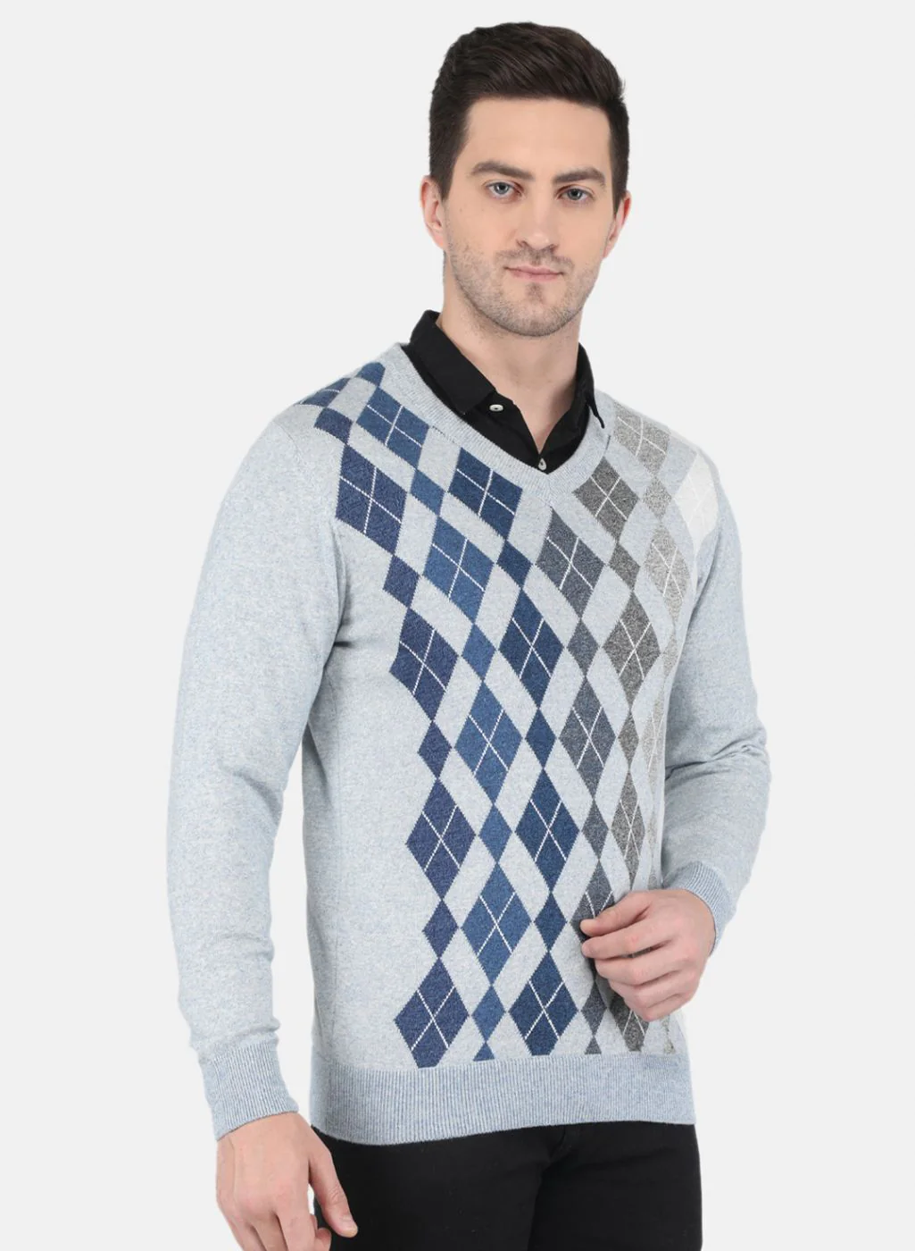 Men Blue Printed Pullover - Image 6