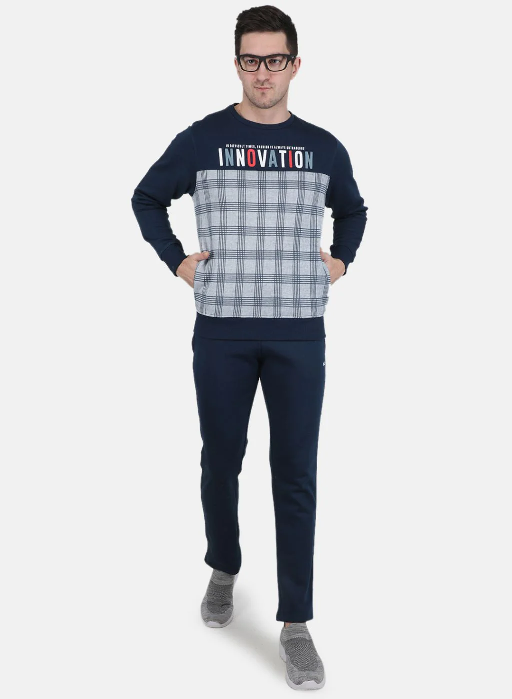 Men Blue Printed Tracksuit - Image 4
