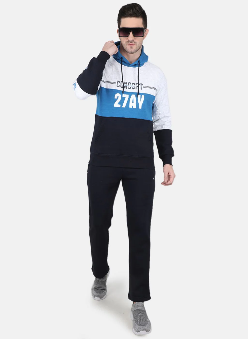 Men Blue Printed Tracksuit - Image 4