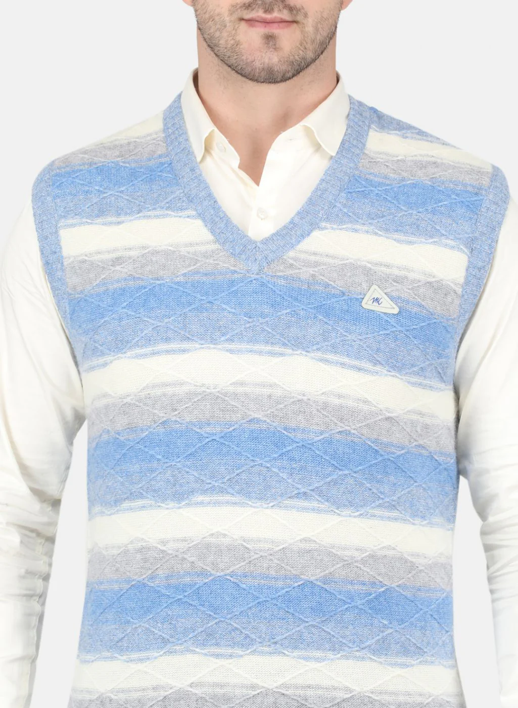 Men Blue Self Design Sweater - Image 5