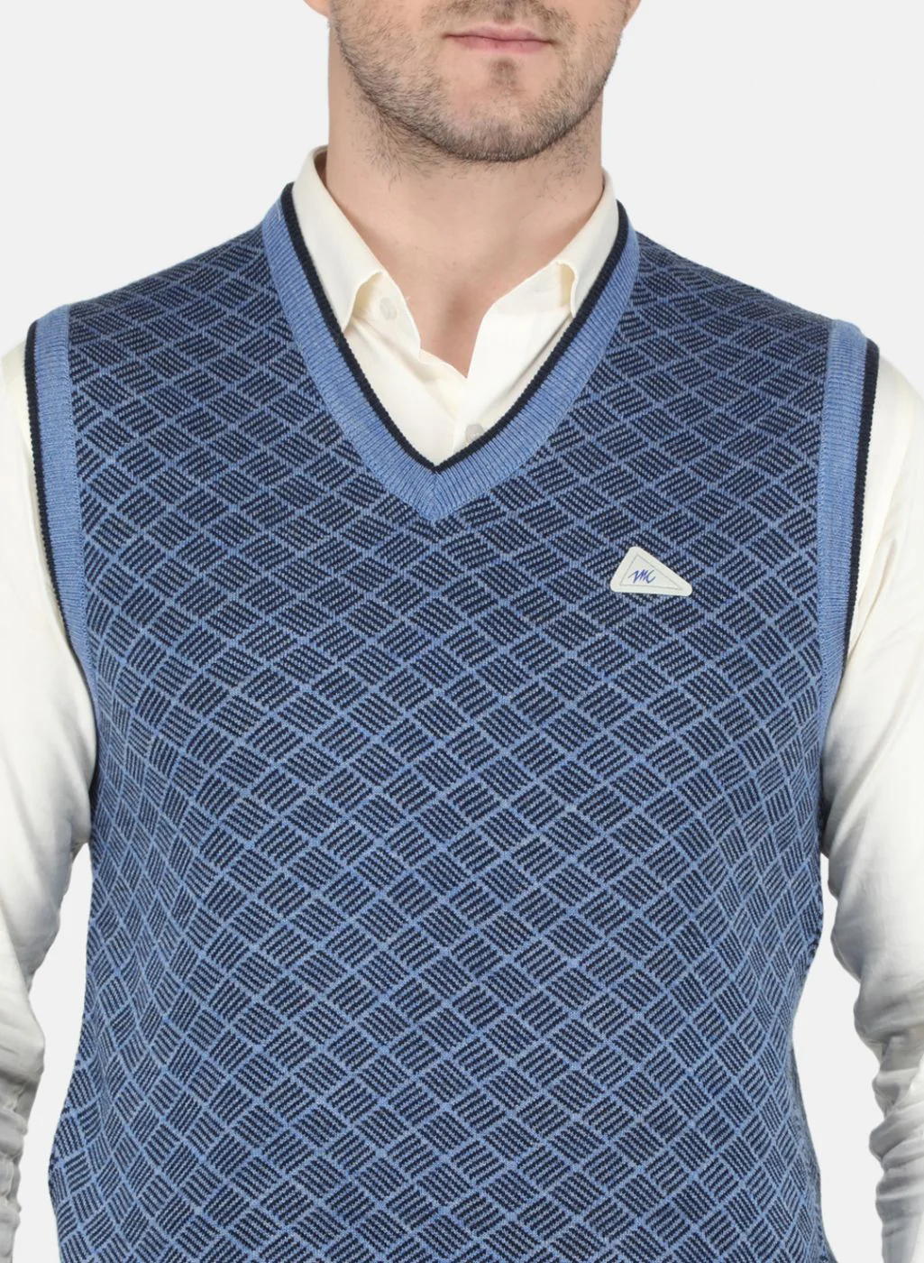 Men Blue Self Design Sweater - Image 5
